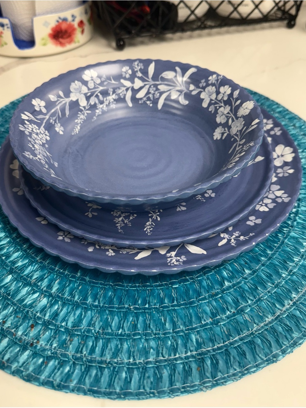 The Pioneer Woman Blue and White Floral Dinnerware Stack - 3-Piece Set